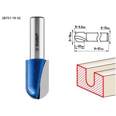 ЗУБР 19 x 32 мм, радиус 12.7 мм, фреза пазовая галтельная, Профессионал (28751-19-32)