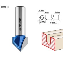 ЗУБР 19 x 17.5 мм, угол 90° мм, фреза пазовая галтельная V-образная, Профессионал (28752-19)