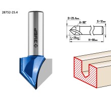 ЗУБР 25.4 x 25 мм, угол 90° мм, фреза пазовая галтельная V-образная, Профессионал (28752-25.4)