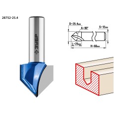 ЗУБР 25.4 x 25 мм, угол 90° мм, фреза пазовая галтельная V-образная, Профессионал (28752-25.4)