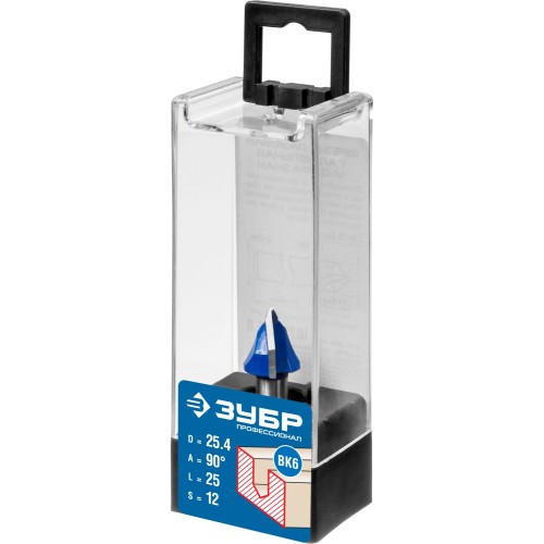 ЗУБР 25.4 x 25 мм, угол 90° мм, фреза пазовая галтельная V-образная, Профессионал (28752-25.4)