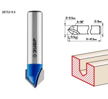 ЗУБР 9.5 x 9.5 мм, угол 90° мм, фреза пазовая галтельная V-образная, Профессионал (28752-9.5)