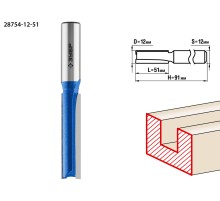 ЗУБР 12 x 51 мм, хвостовик 12 мм, фреза пазовая прямая. удлиненная, Профессионал (28754-12-51)