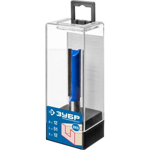 ЗУБР 12 x 51 мм, хвостовик 12 мм, фреза пазовая прямая. удлиненная, Профессионал (28754-12-51)