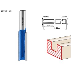 ЗУБР 16 x 51 мм, хвостовик 12 мм, фреза пазовая прямая. удлиненная, Профессионал (28754-16-51)