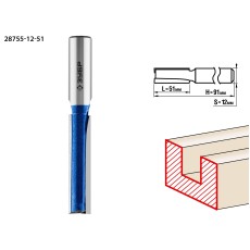 ЗУБР 12 x 51 мм, хвостовик 12 мм, фреза пазовая прямая с нижними подрезателями, Профессионал (28755-12-51)
