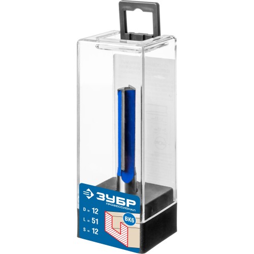 ЗУБР 12 x 51 мм, хвостовик 12 мм, фреза пазовая прямая с нижними подрезателями, Профессионал (28755-12-51)