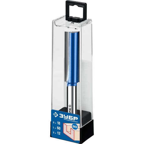 ЗУБР 18 x 60 мм, хвостовик 12 мм, фреза пазовая прямая с нижними подрезателями, Профессионал (28755-18-60)