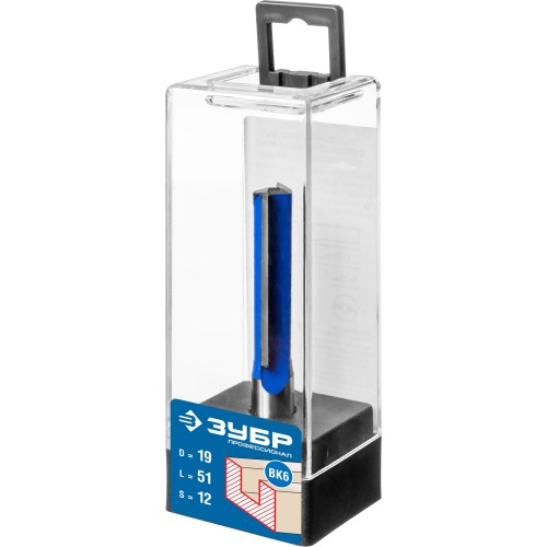 ЗУБР 19 x 51 мм, хвостовик 12 мм, фреза пазовая прямая с нижними подрезателями, Профессионал (28755-19-51)