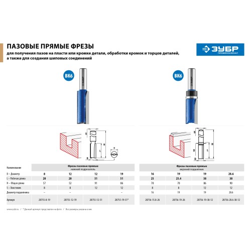 ЗУБР 15.8 x 25.4 мм, хвостовик 8 мм, фреза пазовая прямая с верхним подшипником, Профессионал (28756-15.8-26)