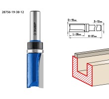 ЗУБР 19 x 38 мм, хвостовик 12 мм, фреза пазовая прямая с верхним подшипником. , Профессионал (28756-19-38-12)