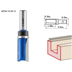 ЗУБР 19 x 38 мм, хвостовик 12 мм, фреза пазовая прямая с верхним подшипником. , Профессионал (28756-19-38-12)