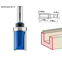 ЗУБР 28.6 x 38 мм, хвостовик 12 мм, фреза пазовая прямая с верхним подшипником, Профессионал (28756-28.6-38-12)
