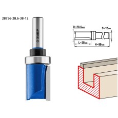 ЗУБР 28.6 x 38 мм, хвостовик 12 мм, фреза пазовая прямая с верхним подшипником, Профессионал (28756-28.6-38-12)