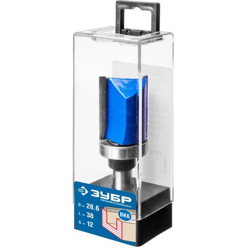 ЗУБР 28.6 x 38 мм, хвостовик 12 мм, фреза пазовая прямая с верхним подшипником, Профессионал (28756-28.6-38-12)