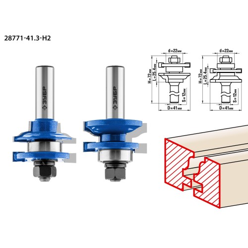 ЗУБР 41.3 x 23 мм, хвостовик 12 мм, набор фрез рамочных №1, Профессионал (28771-41.3-H2)