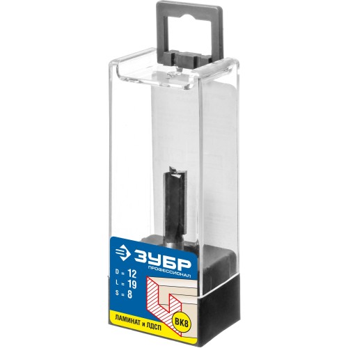 ЗУБР 12 x 19 мм, хвостовик 8 мм, фреза пазовая прямая, Профессионал (28780-12-19)