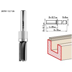 ЗУБР 12.7 x 26 мм, хвостовик 8 мм, фреза пазовая прямая с верхним подшипником, Профессионал (28781-12.7-26)
