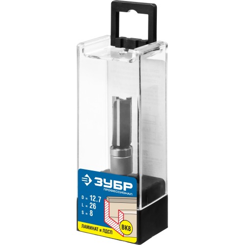 ЗУБР 12.7 x 26 мм, хвостовик 8 мм, фреза пазовая прямая с верхним подшипником, Профессионал (28781-12.7-26)