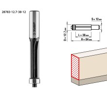 ЗУБР 12.7 x 38 мм, хвостовик 12 мм, фреза кромочная с нижним подшипником, Профессионал (28783-12.7-38-12)