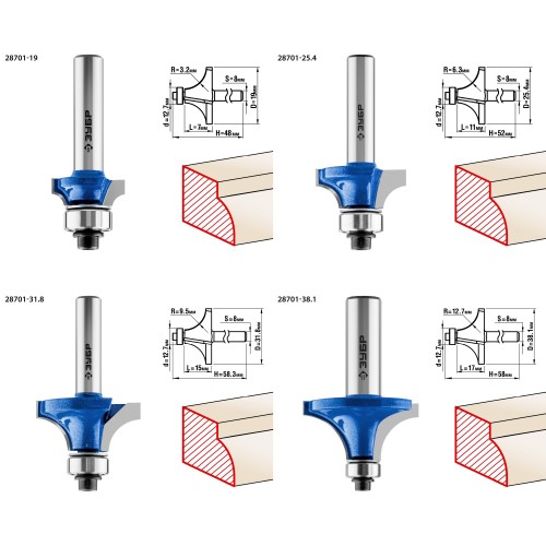 ЗУБР 4 шт, набор профильных фрез по дереву, Профессионал (28795-H4-2)
