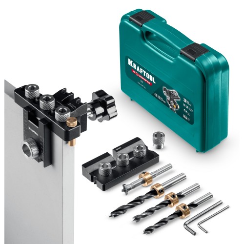 KRAFTOOL Woodsniper 101, ″3-в-1″ кондуктор для эксцентриковых стяжек и шкантов (30072)