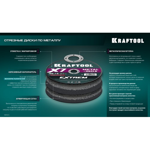 KRAFTOOL X7-EXTREM 230x2.0 мм по металлу отрезной диск для УШМ (36257-230-2.0)