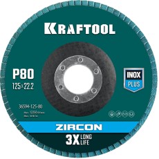KRAFTOOL 125 х 22.2 мм, P80, круг лепестковый циркониевый торцевой по металлу и нержавеющей стали (36594-125-80)