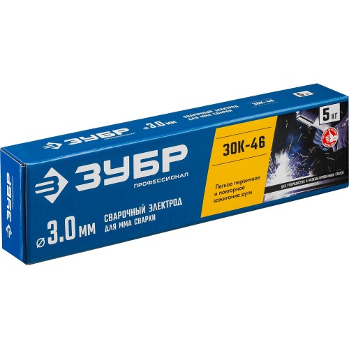 ЗУБР Д 3.0 х 350 мм, 5 кг в коробке, ЗОК-46 рутил-целлюлозный, электрод сварочный, Профессионал (40035-3.0)