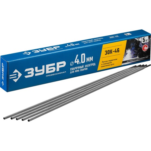 ЗУБР Д 4.0 х 450 мм, 5 кг в коробке, ЗОК-46 рутил-целлюлозный, электрод сварочный, Профессионал (40035-4.0)