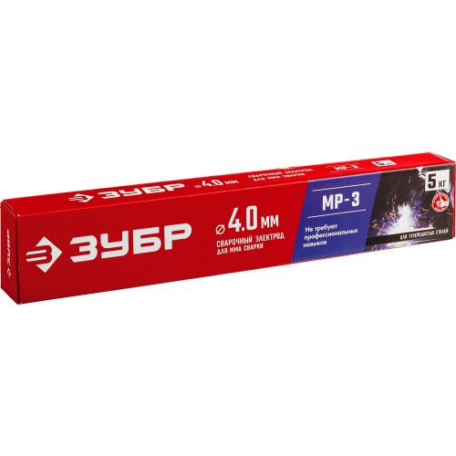 ЗУБР Д 4.0 х 450 мм, 5 кг в коробке МР-3 рутиловый, электрод сварочный (40015-4.0)