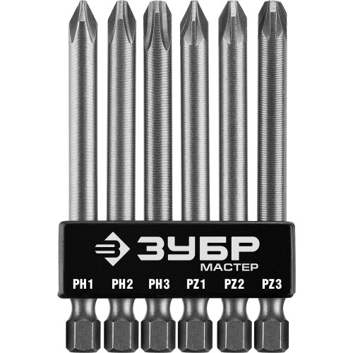 ЗУБР MX-6, 6 шт, набор бит с адаптером (26089-H6)