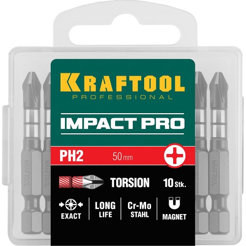 KRAFTOOL Impact PH2, 50 мм, 10 шт, ударные биты (26191-2-50-S10)