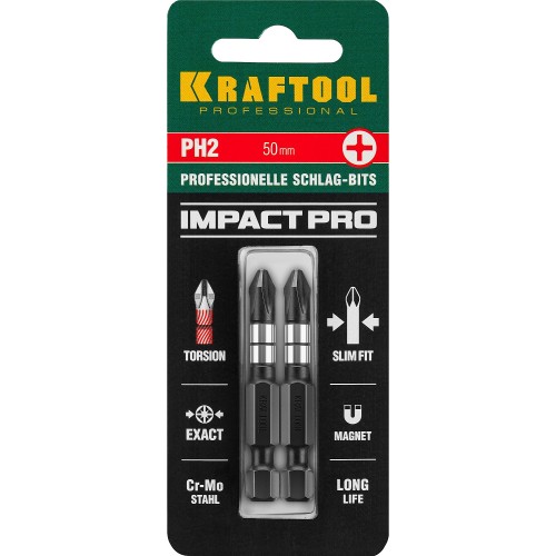 KRAFTOOL Impact PH2, 50 мм, 2 шт, ударные биты (26191-2-50-S2)