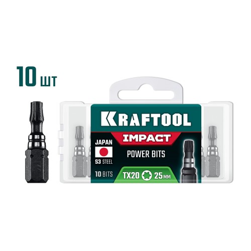 KRAFTOOL Impact TX 20, 25 мм, 10 шт, ударные биты (26195-20-25-S10)