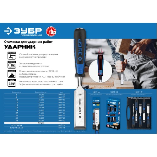 ЗУБР Ударник, 10 мм, стамеска-долото, Профессионал (18097-10)