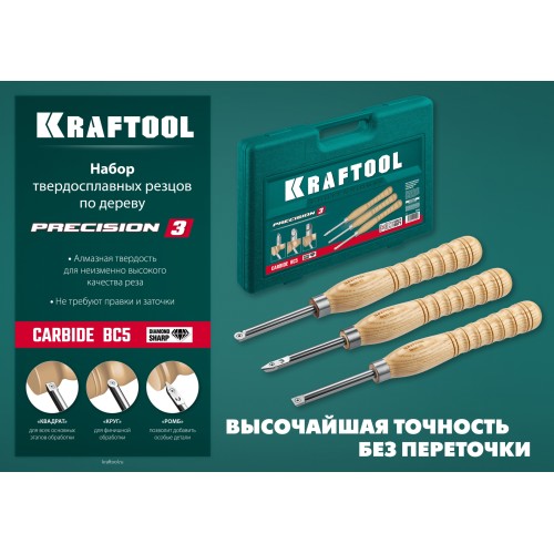 KRAFTOOL Precision-3, 3 предм., набор ручных резцов по дереву (18369)