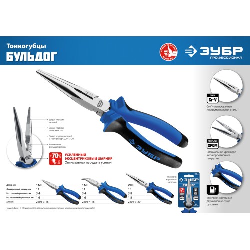 ЗУБР 160 мм, тонкогубцы, Профессионал (2201-3-16)