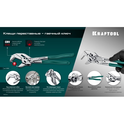 KRAFTOOL Vise-Wrench, 250 мм, клещи переставные-гаечный ключ (22065)
