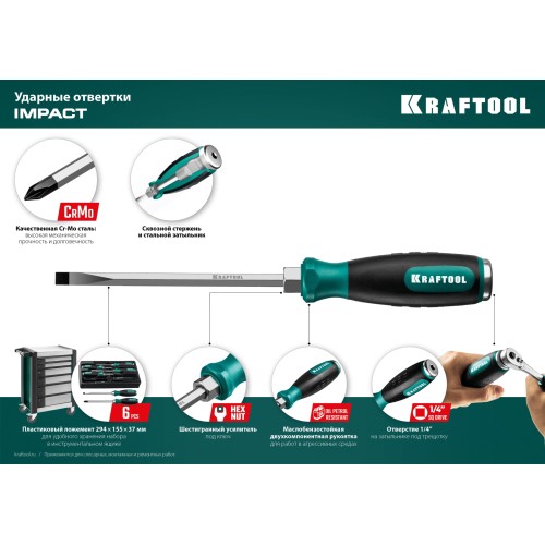 KRAFTOOL Impact, 6 шт, набор ударных отверток (25025)