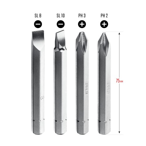 KRAFTOOL 75 мм, 4 шт, набор бит для ударной отвертки (25552)
