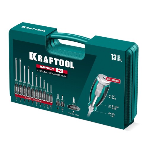 KRAFTOOL IMPACT 13 шт, сквозной стержень Cr-Mo, набор ударных отверток (25035)