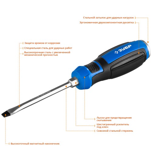 ЗУБР Ударник, SL6 х 100 мм, ударная отвертка, Профессионал (25271-6)