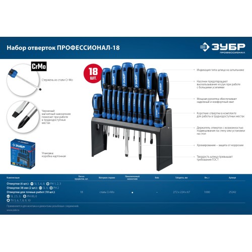 ЗУБР 18 предм., набор отверток, Профессионал (25242)