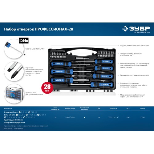 ЗУБР 28 предм., набор отверток, Профессионал (25240)