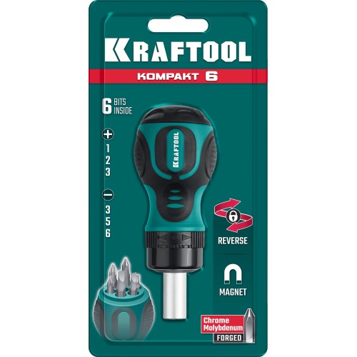 KRAFTOOL Kompakt-6, 6 предм., с битами, реверсивная отвертка (26190-H7)