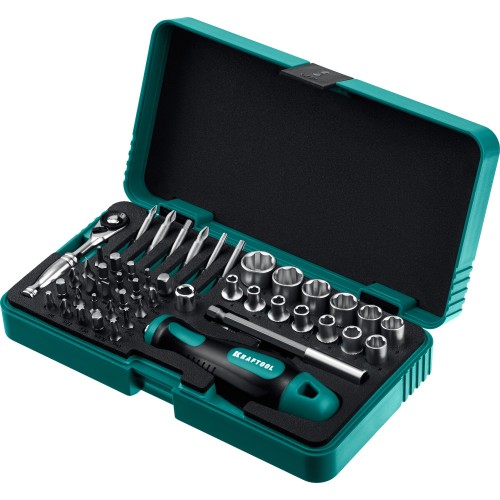 KRAFTOOL X-Drive-49, 49 шт, набор бит и головок с битодержателем и трещоткой (25816)