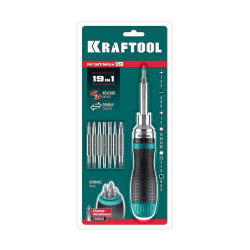 KRAFTOOL 19-в-1 KraftMax 19, Реверсивная отвертка с битами (25862)