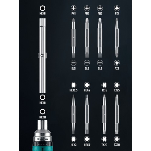 KRAFTOOL 19-в-1 KraftMax 19, Реверсивная отвертка с битами (25862)