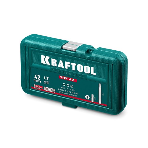 KRAFTOOL THS-42, 42 шт (HEX, TX, SPLINE) хвостовик 10 мм под квадрат 1/2″ набор специальных бит (26554)